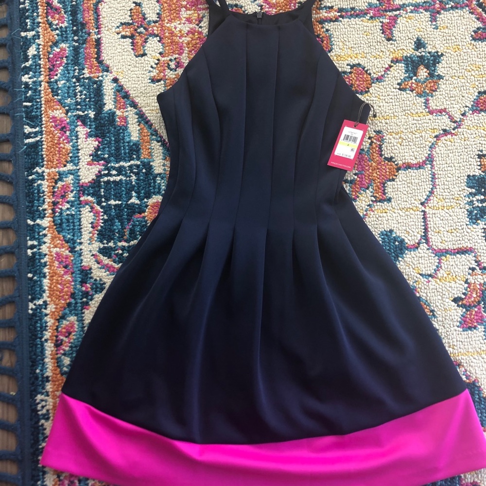Vince Camuto Navy and Pink Flare Dress